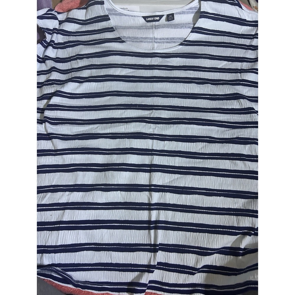 Lands Ends Women's Short Sleeve‎ Blue White Top 2X